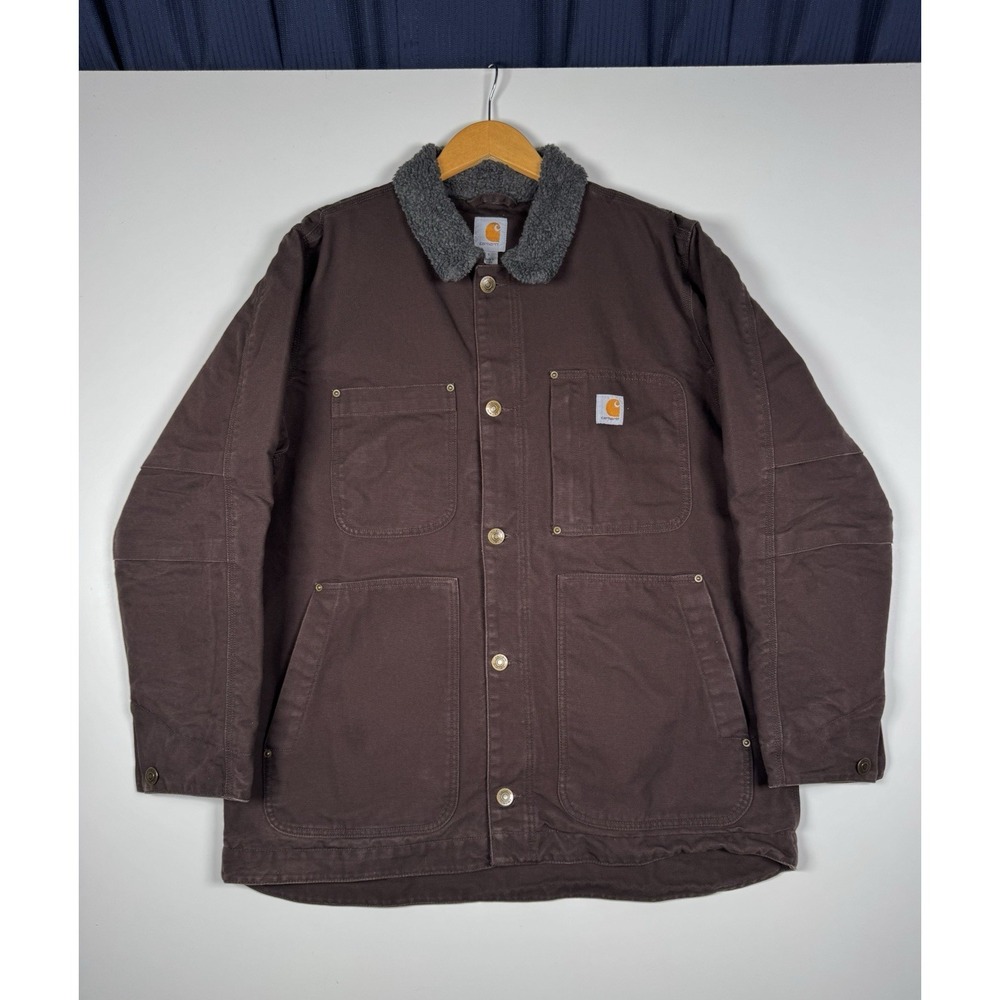 + Carhartt Full Swing Canvas Jacket Brown Men's Large 102707-001 Sherpa Collar